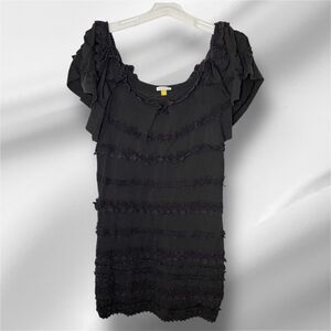Leifsdottir Crochet Dress Stretch Beaded ANTHROPOLOGIE Large Boho Whimsy Goth